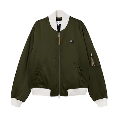 LOEWE SS21 Logo Embroidered Bomber Jacket Military Green H526338W01-4430