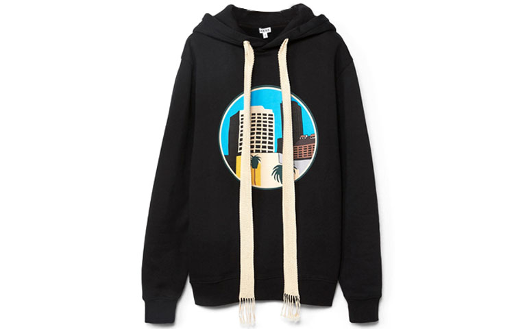 LOEWE SS21 Los Angeles Scenic Print Hoodie Black Fashion. H897Y25X01-1100