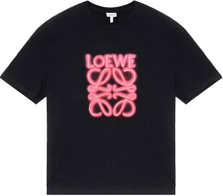LOEWE SS22 Neon Pink Embroidered Logo Black Crewneck T-Shirt. H526Y22X12-8964 Buy LOEWE SS22 Neon Pink Embroidered Logo Black Crewneck T-Shirt. H526Y22X12-8964