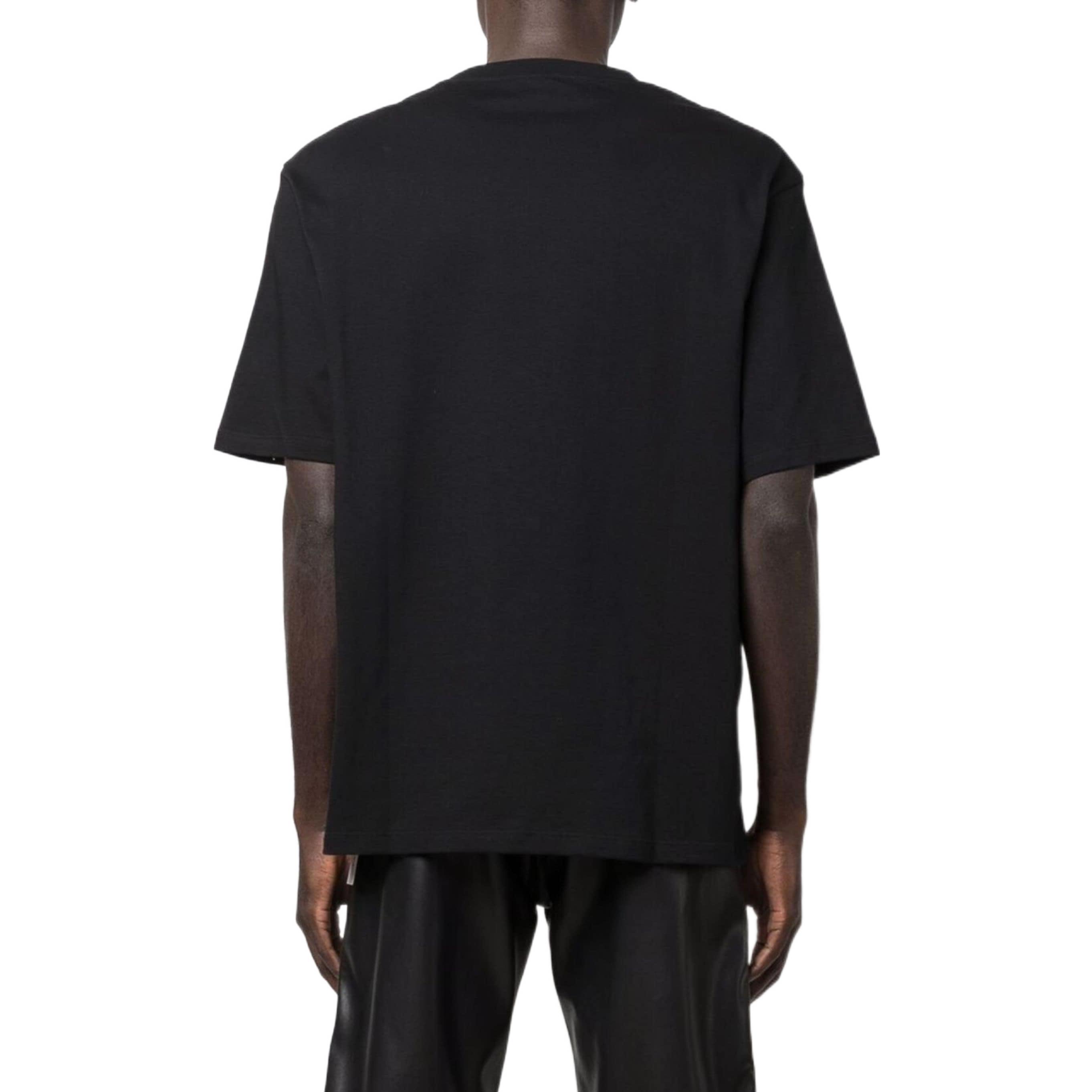 Shop LOEWE SS22 霓虹粉刺繡標誌黑色圓領T恤. H526Y22X12-8964