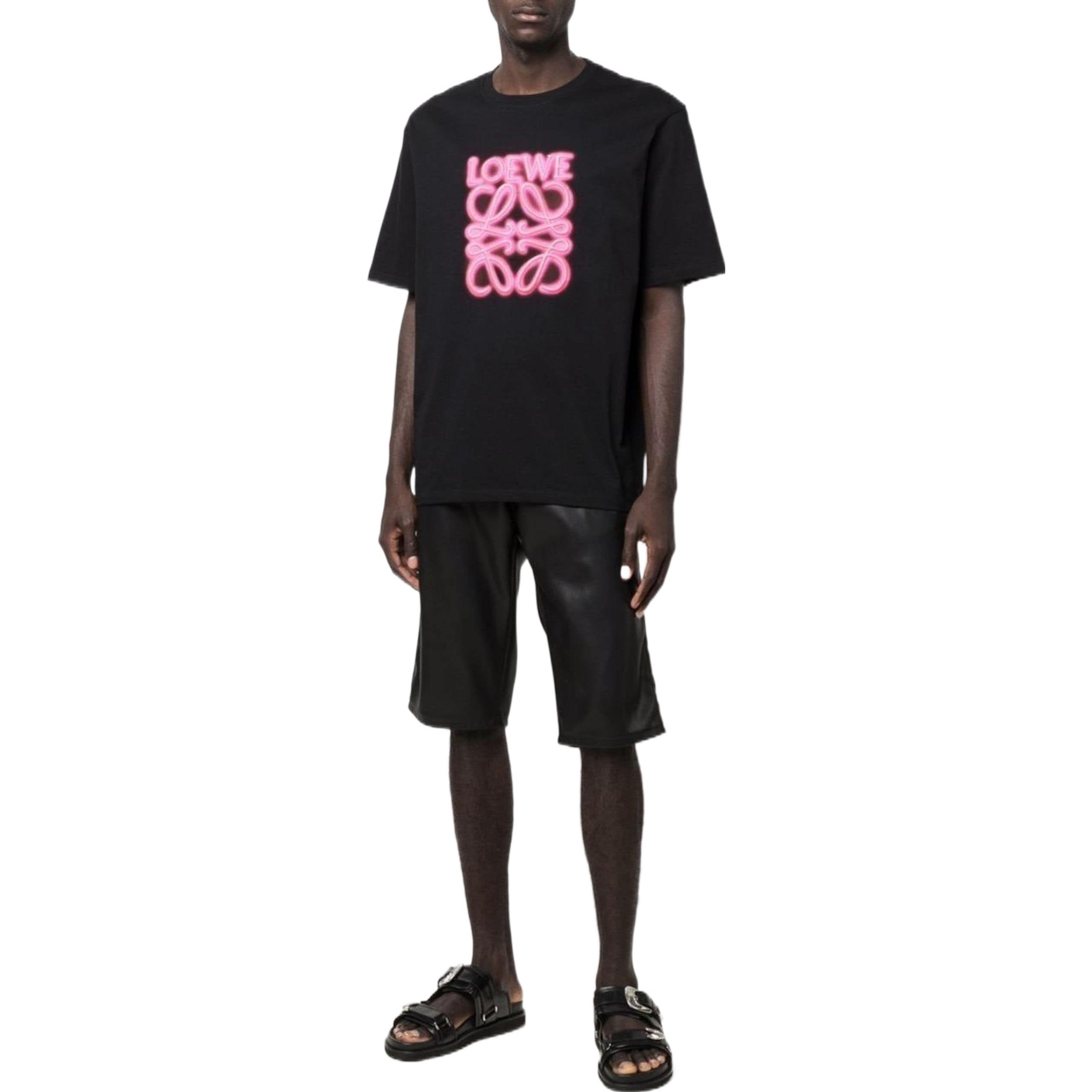 Purchase LOEWE SS22 霓虹粉刺繡標誌黑色圓領T恤. H526Y22X12-8964
