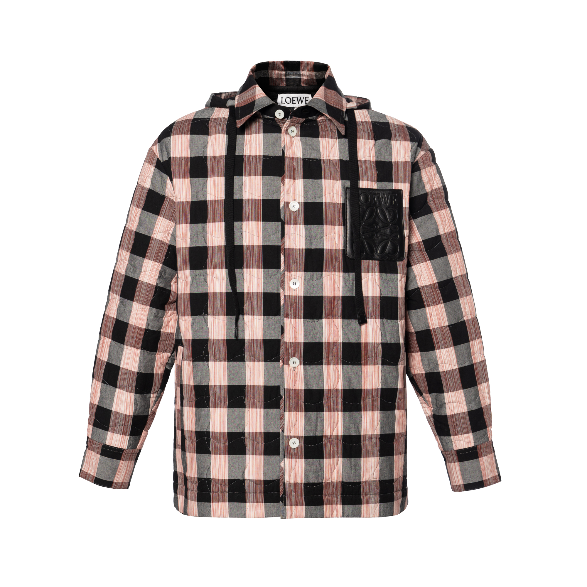 LOEWE SS22  Quilted Check Cotton Hooded Shirt Multicolor H526Y0-5W60