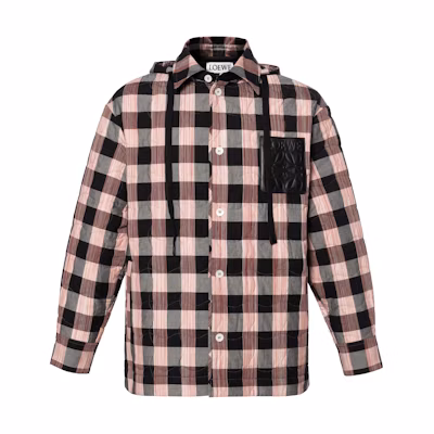 LOEWE SS22 Quilted Check Cotton Hooded Shirt Multicolor H526Y0-5W60