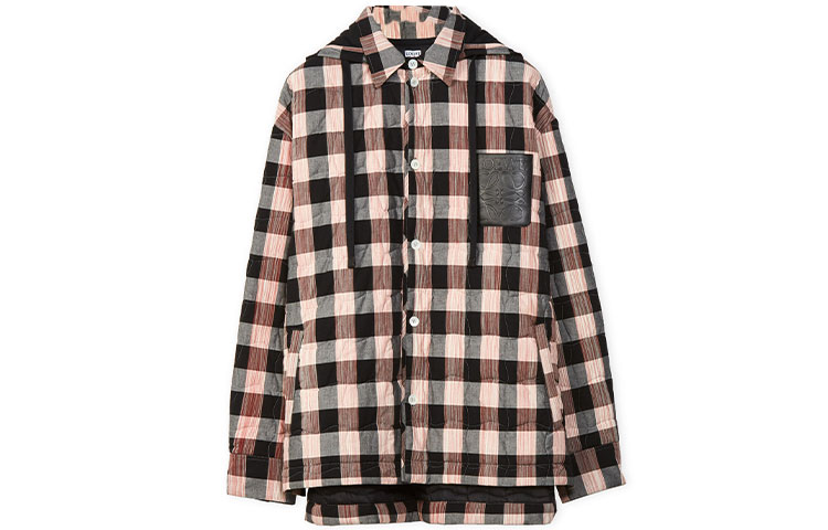 Order LOEWE SS22  Quilted Check Cotton Hooded Shirt Multicolor H526Y0-5W60