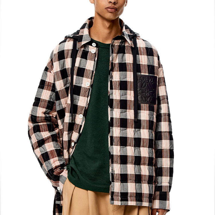 Purchase LOEWE SS22  Quilted Check Cotton Hooded Shirt Multicolor H526Y0-5W60
