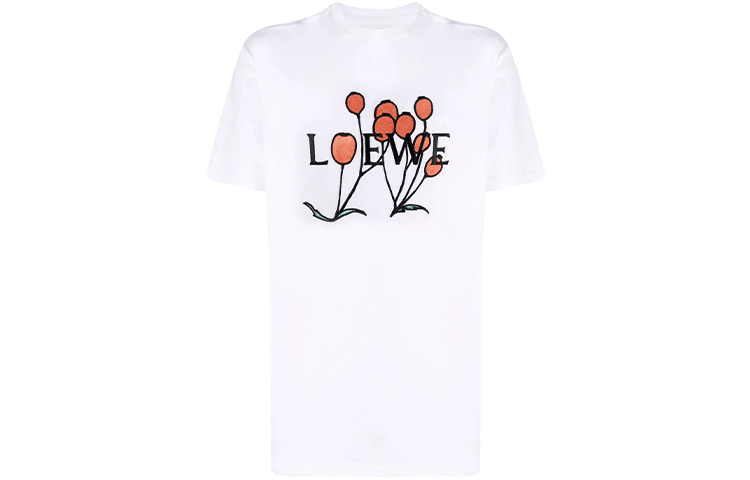 LOEWE SS22  White Cotton T-Shirt with Botanical Embroidery. H800Y22X13-2016