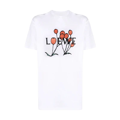 LOEWE SS22 White Cotton T-Shirt with Botanical Embroidery. H800Y22X13-2016