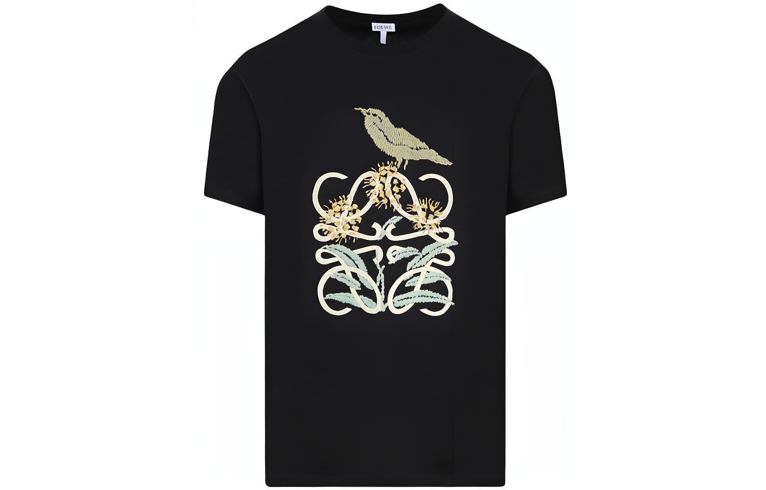 LOEWE SS22 Black Embroidered Botanical Specimen Short-Sleeve T-Shirt H800Y22X16-1489