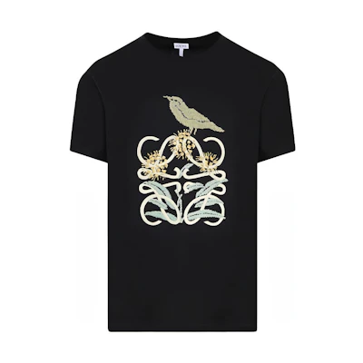 LOEWE SS22 Black Embroidered Botanical Specimen Short-Sleeve T-Shirt H800Y22X16-1489