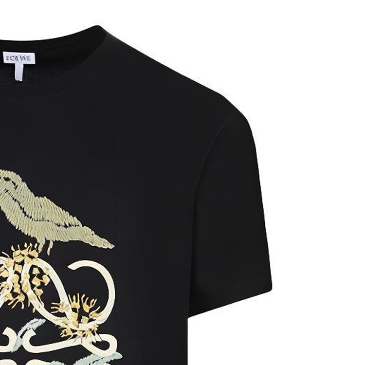 Sizing LOEWE SS22 Camiseta Negra Bordada con Diseño Botánico de Manga Corta. H800Y22X16-1489