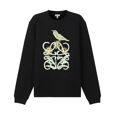 LOEWE SS22 Botanical Anagram Embroidered Fleece Sweatshirt Black Male Winter H800Y24X05-1489
