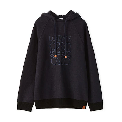 LOEWE SS22 Logo Embroidered Hoodie Navy Blue Men H526Y25X03-9602