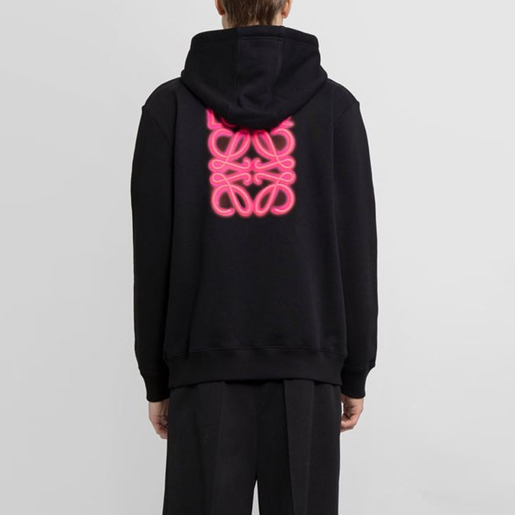 LOEWE SS22 Neon Pink Embroidered Logo Drawstring Hoodie Black  Fashion H526Y25X05-1100 圖 5