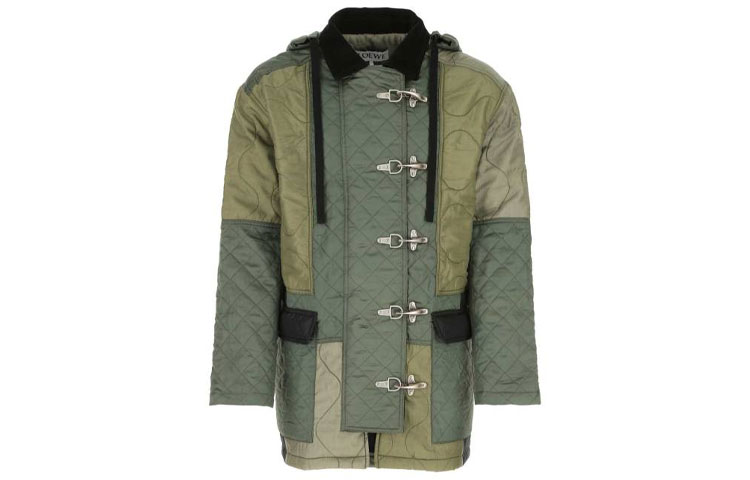 LOEWE SS22 Padded Patchwork Long-Sleeve Jacket Green H664Y02W51KHAGR-EMUL