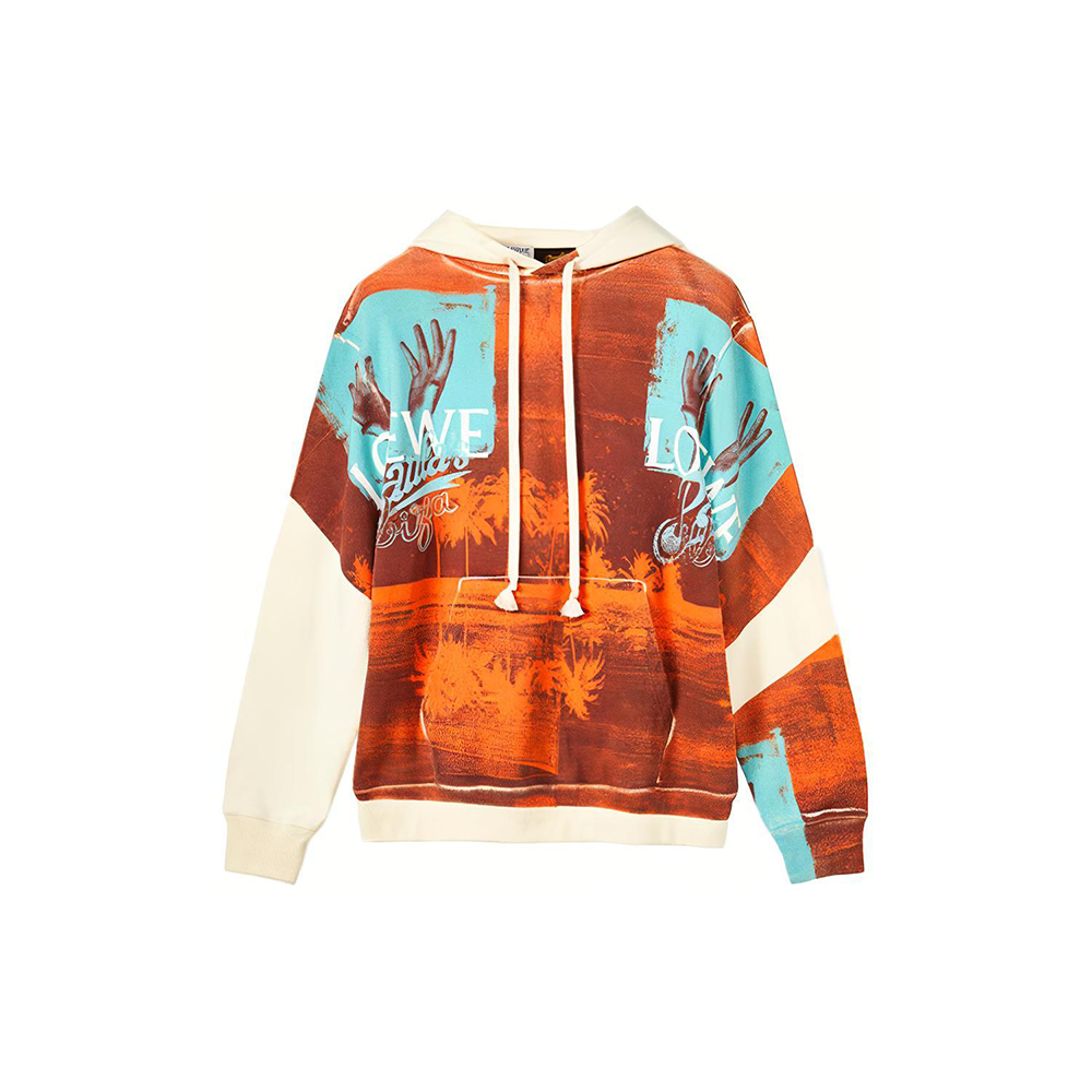 LOEWE SS22 Paula’s Ibiza Brown Hoodie  Alphabet Print Long Sleeve Sweatshirt H616Y25X07-1905