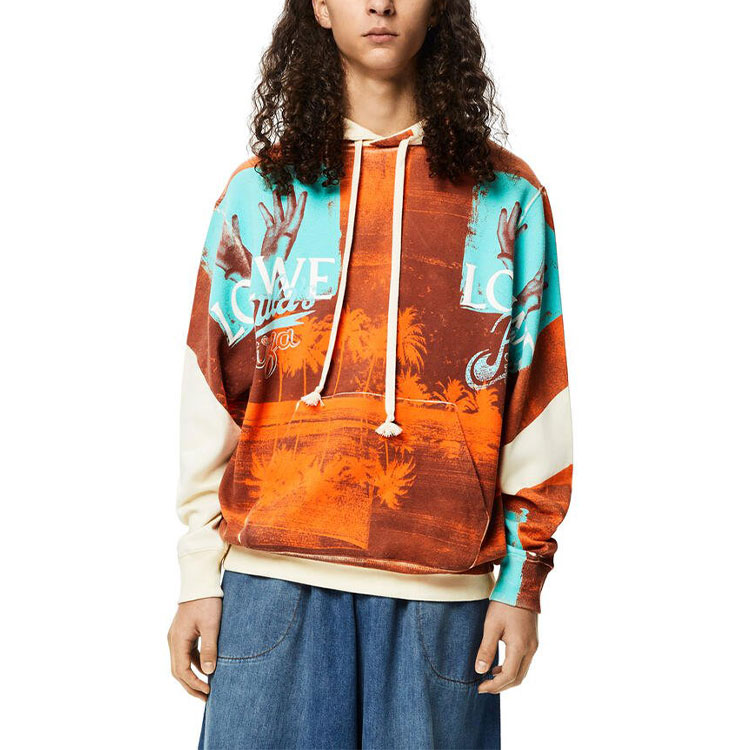 Shop LOEWE SS22 Paula’s Ibiza Brown Hoodie  Alphabet Print Long Sleeve Sweatshirt H616Y25X07-1905