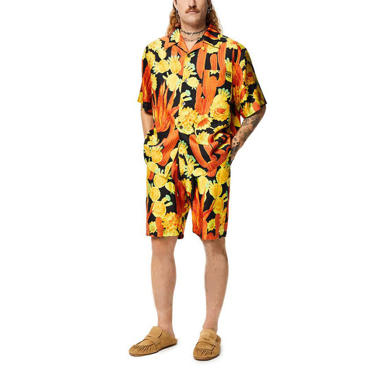 Purchase 로에베 SS22 파울라스 이비자 선인장 프린트 드로스트링 숏츠 옐로우. H616Y04X47-1108