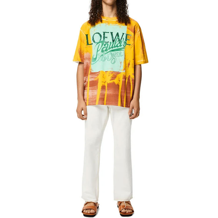 Lookbook LOEWE SS22 Paula's Ibiza Palm Tree Print Yellow Unisex T-Shirt. H616Y22X43-1952