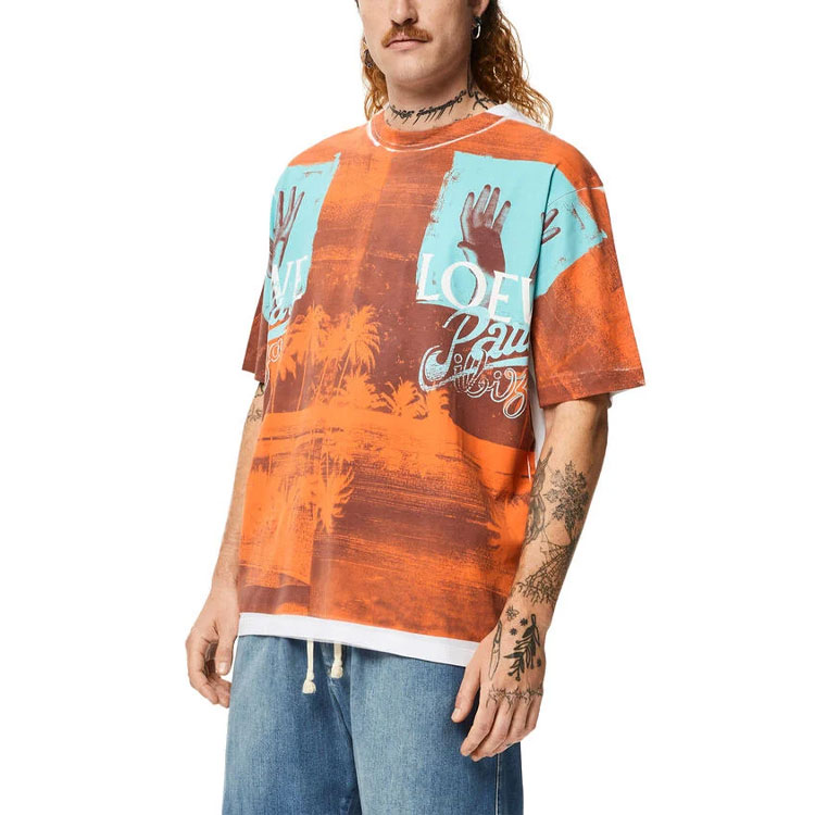 Shop LOEWE SS22 Paula''s Ibiza 風景印花橙色休閒男士T恤 H616Y22X37-1905