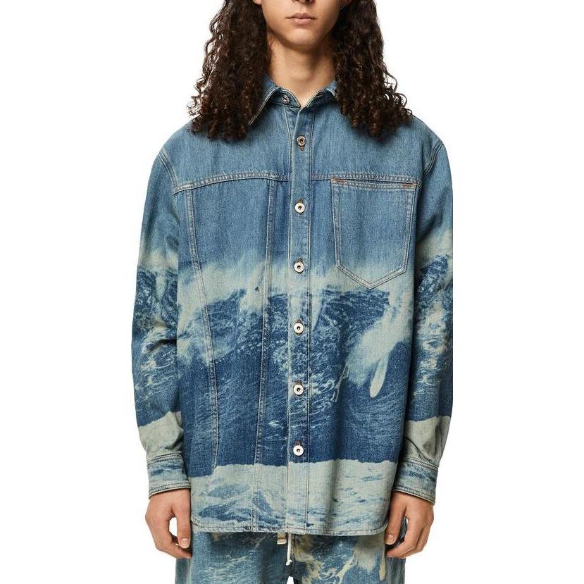 Shop 로에베 SS22 파울라 이비자 서프 프린트 데님 재킷 블루 H616Y12X01-5320