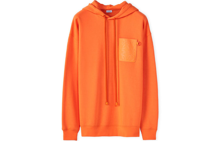 LOEWE SS22 Solid Logo Patch Leather Hoodie Orange () H526Y25J17-8290