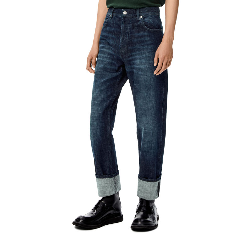 Cheap ロエベ SS22 テーパード ウォッシュド コットン ジーンズ ブルー. H526Y04X19-5400