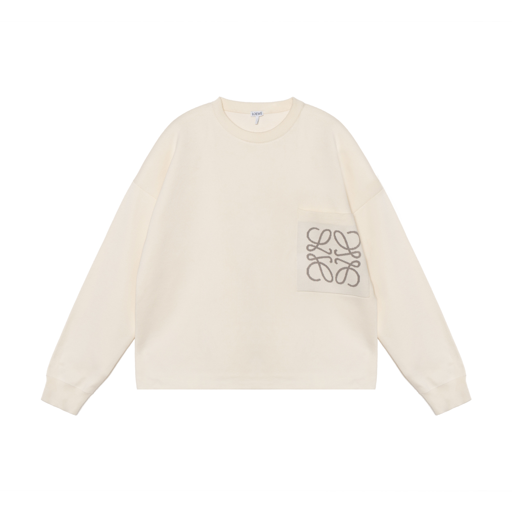 Order 로에베 SS23 베이지 로고 인타르시아 패턴 포켓 긴팔 스웨터. H526Y14KDK-1950