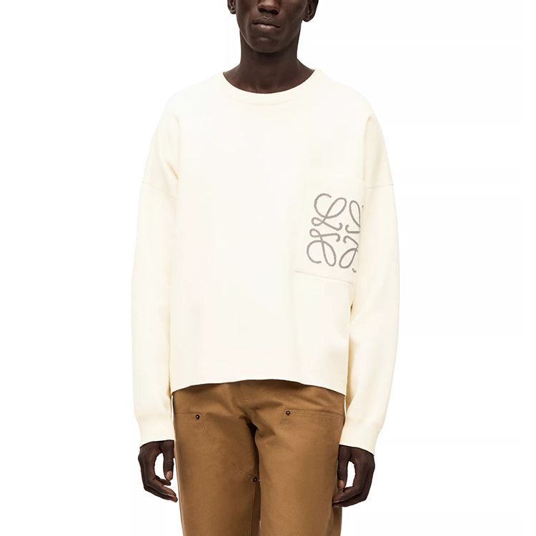 Shop 로에베 SS23 베이지 로고 인타르시아 패턴 포켓 긴팔 스웨터. H526Y14KDK-1950