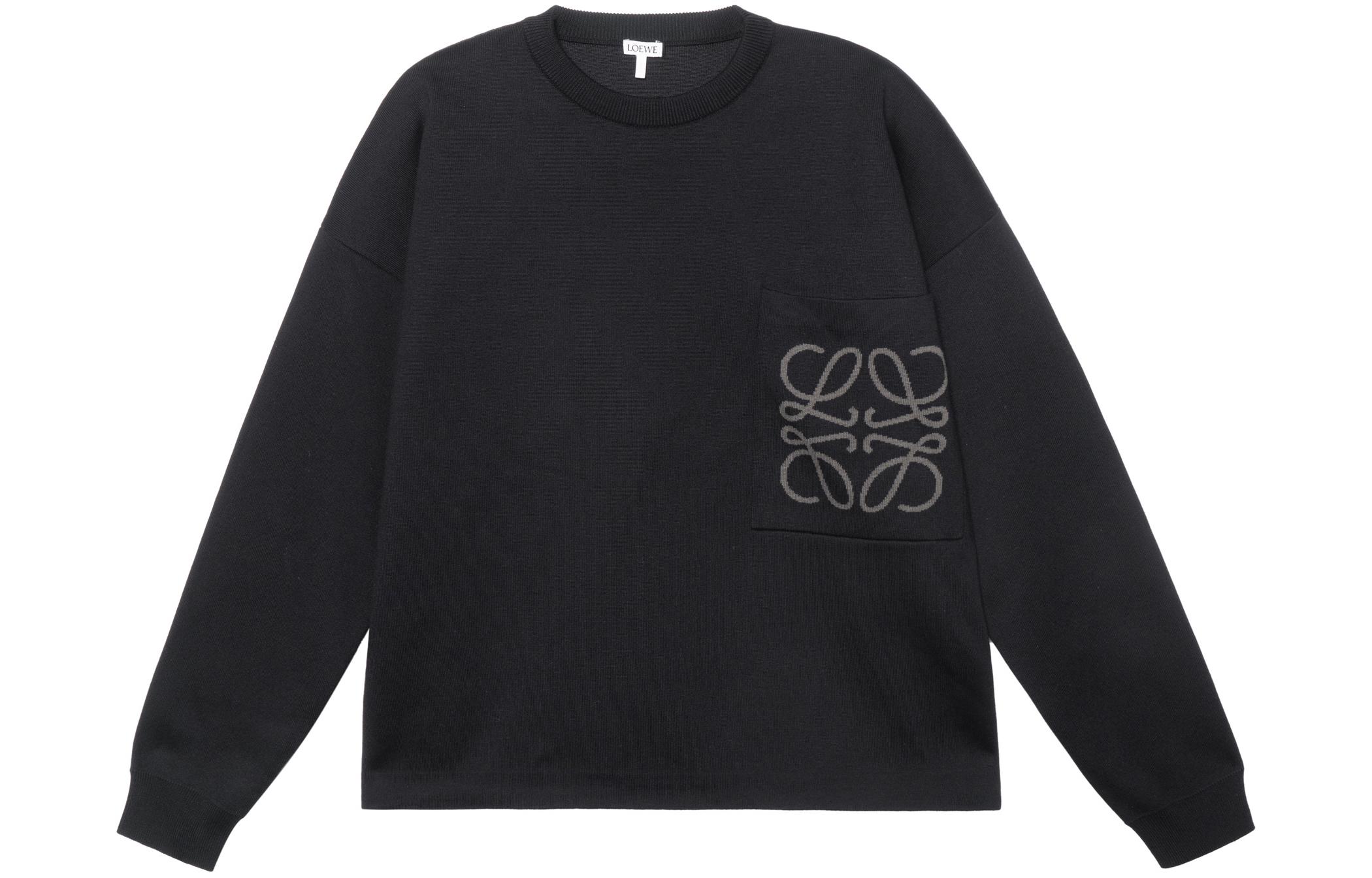 LOEWE SS23  Black Jacquard Crewneck Knit Sweater with Pocket. H526Y14KDK-1100