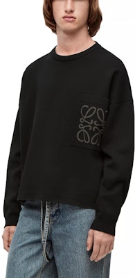 LOEWE SS23 Black Jacquard Crewneck Knit Sweater with Pocket. H526Y14KDK-1100 Details for LOEWE SS23 Black Jacquard Crewneck Knit Sweater with Pocket. H526Y14KDK-1100