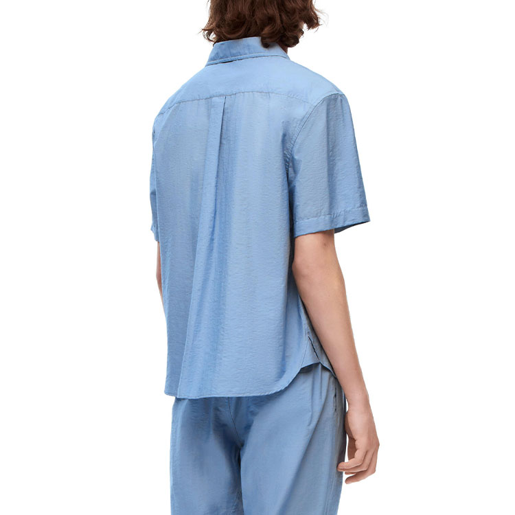 Shop ロエベ SS23 ブルー 無地 半袖シャツ ボタンアップデザイン. H616Y05W25-5350