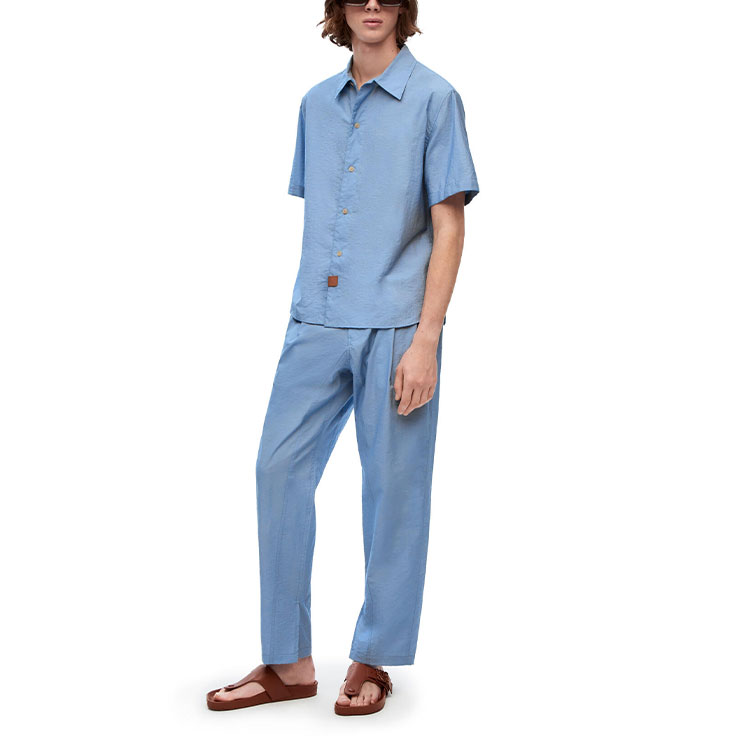 Purchase ロエベ SS23 ブルー 無地 半袖シャツ ボタンアップデザイン. H616Y05W25-5350