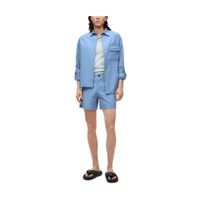 LOEWE SS23 Blue Straight Cotton Shorts with Button Mid-Waist Design. H616Y04W14-5350