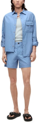 LOEWE SS23 Blue Straight Cotton Shorts with Button Mid-Waist Design. H616Y04W14-5350 Lookbook LOEWE SS23 Blue Straight Cotton Shorts with Button Mid-Waist Design. H616Y04W14-5350