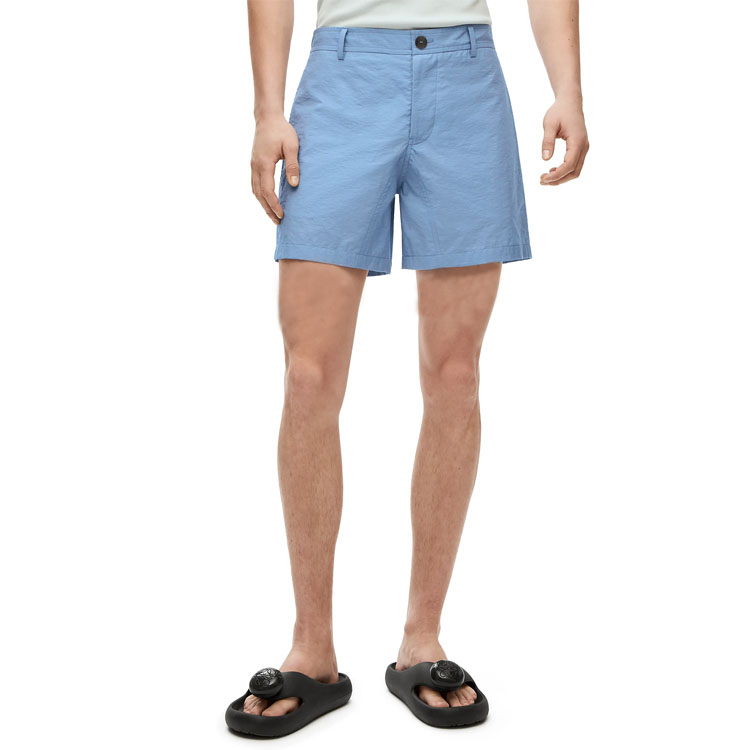 Shop LOEWE SS23 Shorts Azul Algodón Rectos con Botón y Diseño Tiro Medio. H616Y04W14-5350