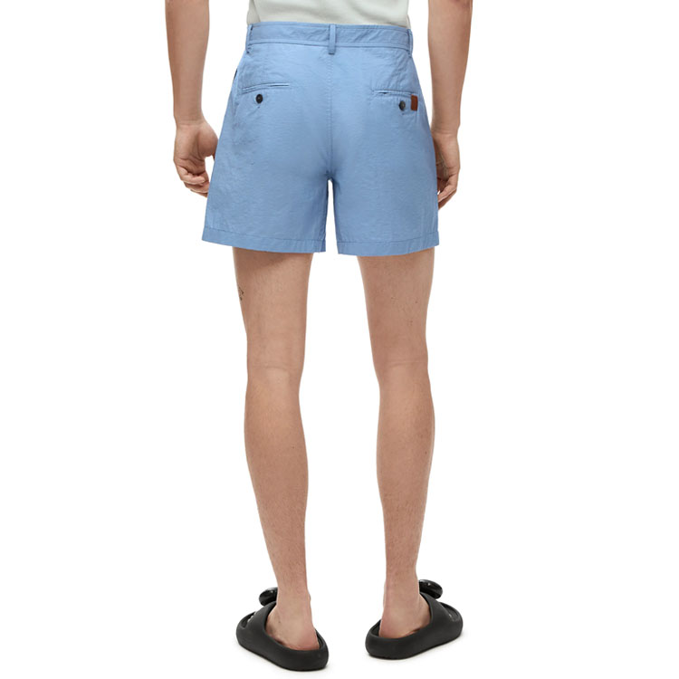 Purchase LOEWE SS23 Shorts Azul Algodón Rectos con Botón y Diseño Tiro Medio. H616Y04W14-5350