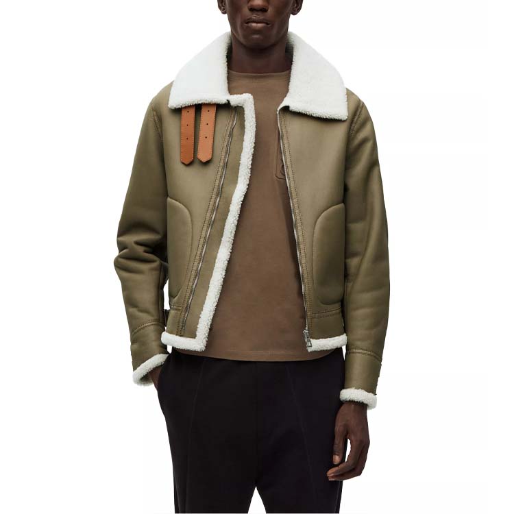 Shop LOEWE SS23 Jaket Pendek Lengan Panjang Abu-Abu Putih H526Y19L78-8724