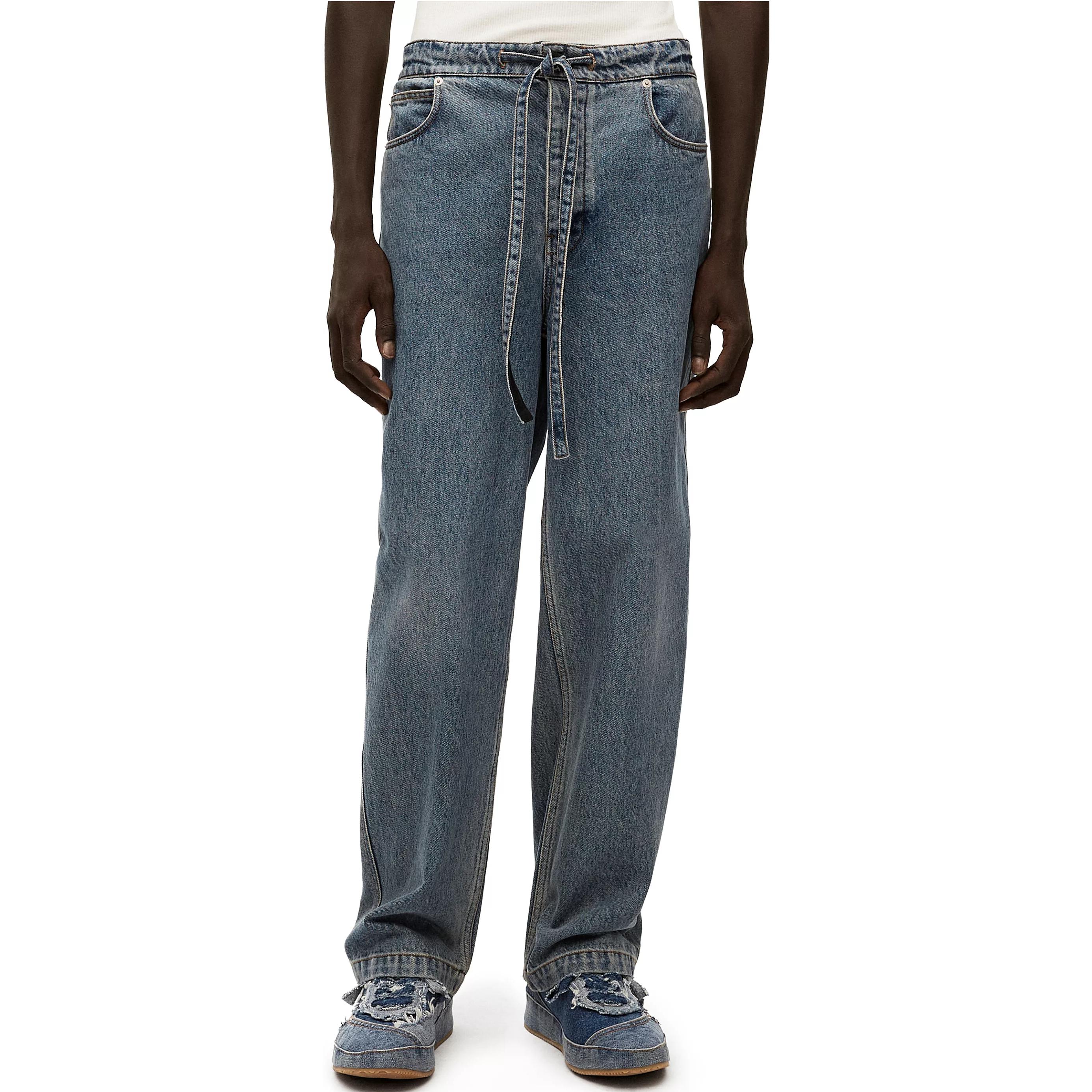 Shop LOEWE SS23 ソリッドカラードロストリングストレートジーンズ - ブルー H526Y11X38-5970