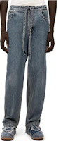 Shop LOEWE SS23 Solid Color Drawstring Straight Jeans - Blue H526Y11X38-5970