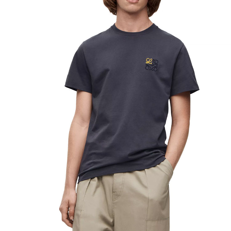 Shop LOEWE SS23 刺繡標誌拼色圓領T恤 - 瑪瑙藍 H526Y22X75-1809