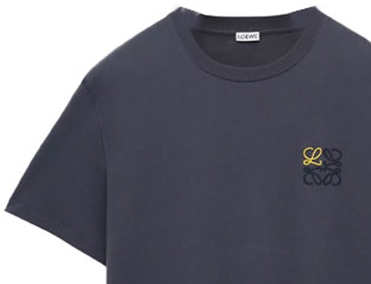 LOEWE SS23 T-Shirt Embroidered Logo Colorblock Crewneck - Agate Blue. H526Y22X75-1809 Details for LOEWE SS23 T-Shirt Embroidered Logo Colorblock Crewneck - Agate Blue. H526Y22X75-1809