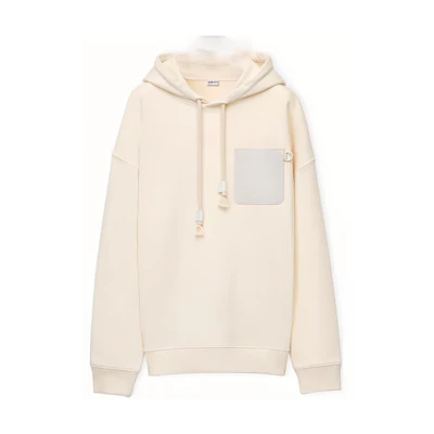 LOEWE SS23 White Hoodie with Pocket Patch Design. H526Y25X23-2021