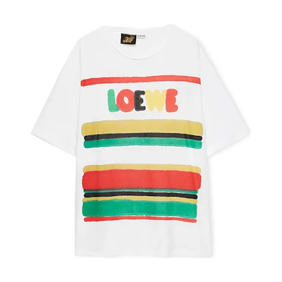 LOEWE SS23 White T-Shirt with Colorful Striped Logo Embroidery. H616Y22J12-4675