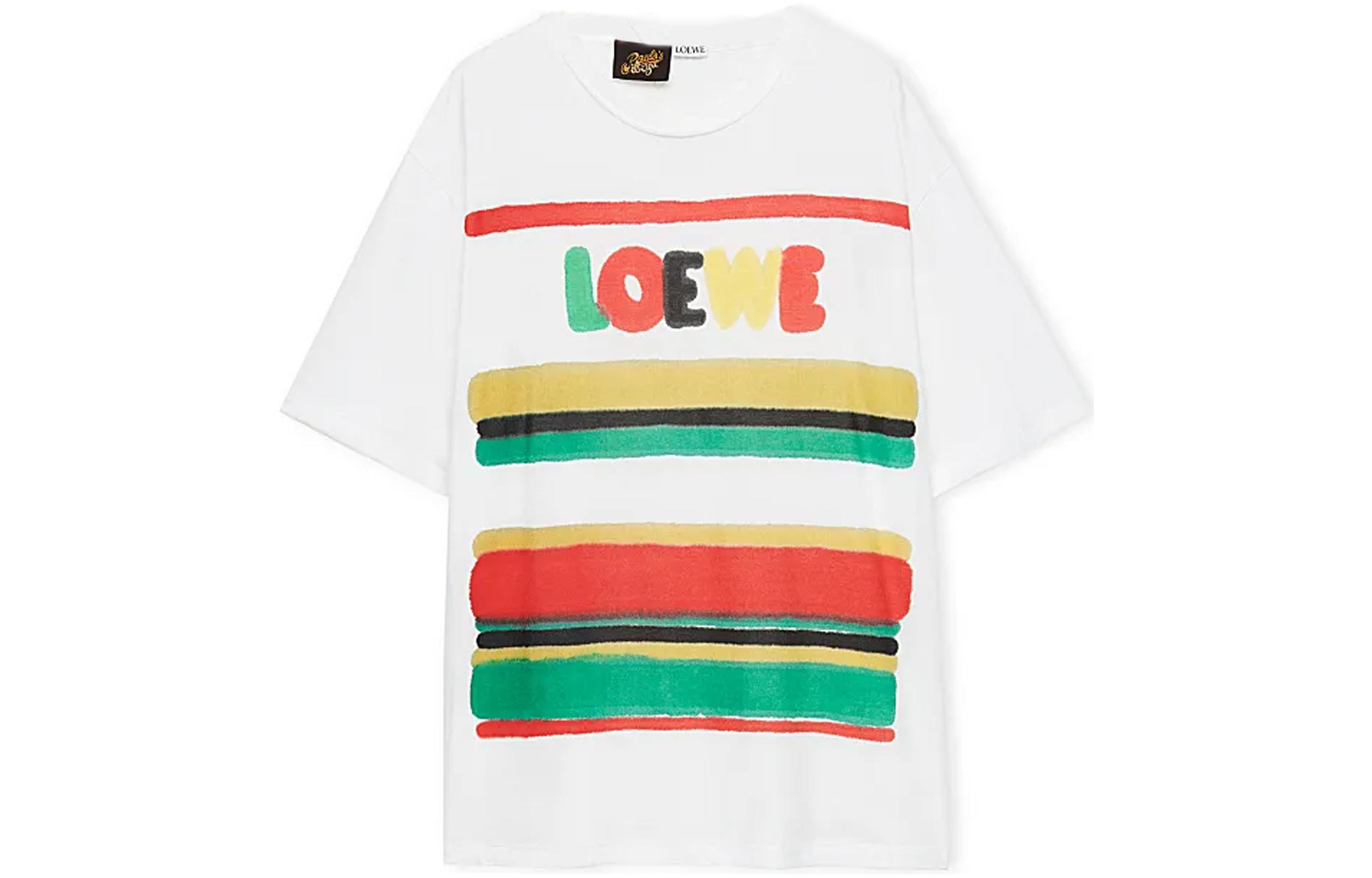 Order LOEWE SS23 Camiseta Blanca con Bordado de Logo Multicolor a Rayas. H616Y22J12-4675