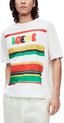LOEWE SS23 Camiseta Blanca con Bordado de Logo Multicolor a Rayas. H616Y22J12-4675 Purchase LOEWE SS23 Camiseta Blanca con Bordado de Logo Multicolor a Rayas. H616Y22J12-4675
