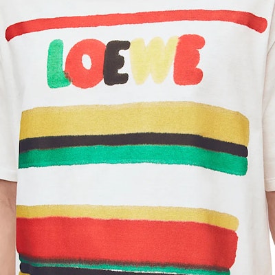 LOEWE SS23 Camiseta Blanca con Bordado de Logo Multicolor a Rayas. H616Y22J12-4675 1