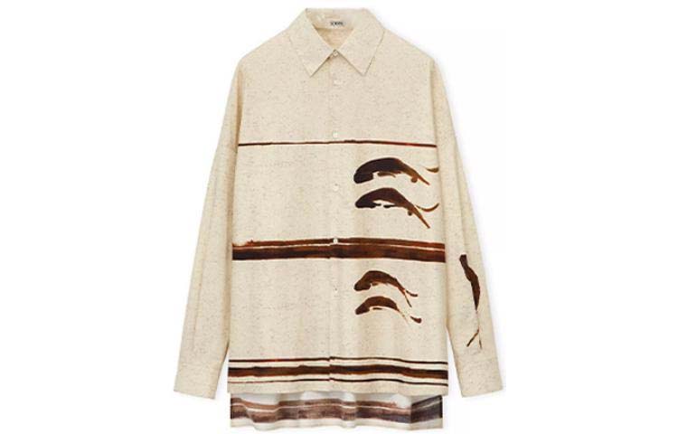 LOEWE SS23 Beige Long Sleeve Button-Up Shirt with Fish Print for Men. H800Y05X17-2281