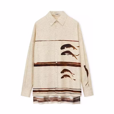 LOEWE SS23 Beige Long Sleeve Button-Up Shirt with Fish Print for Men. H800Y05X17-2281