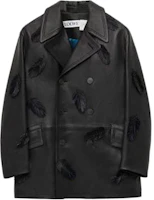 LOEWE SS23 Black Feather Embroidered Leather Jacket Unisex SB44Y18L01-1100 LOEWE SS23 Black Feather Embroidered Leather Jacket Unisex SB44Y18L01-1100