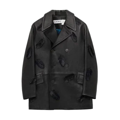LOEWE SS23 Black Feather Embroidered Leather Jacket Unisex SB44Y18L01-1100